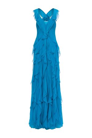 Turquoise blue-green silk ruffled gown ALBERTA FERRETTI | A041116140327